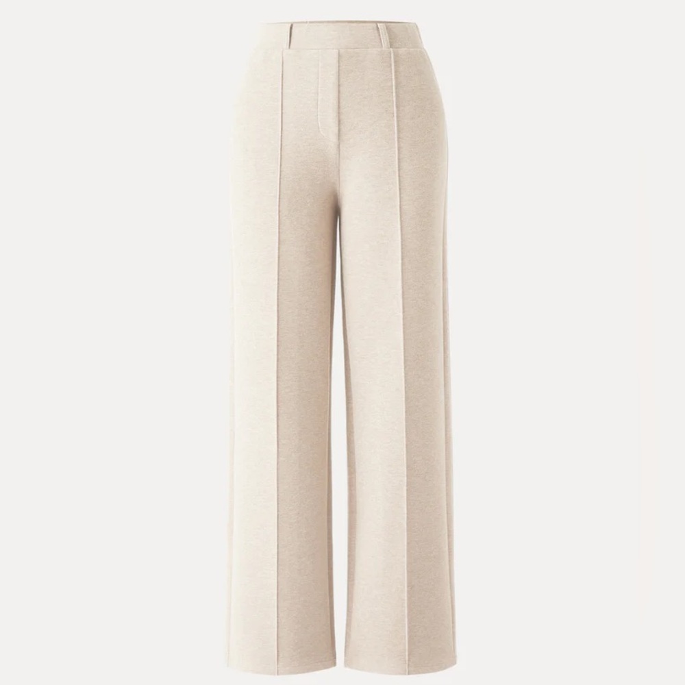 OGL FuzzLuxe High Waisted Straight Leg Pull On Pants XS Heather Beige